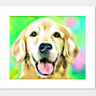 Cute Golden Retriever Dog Digital Art Posters and Art
